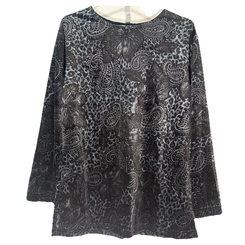 Solitaire Sharon Anthony Black Paisley Leopard Print Tunic Top M